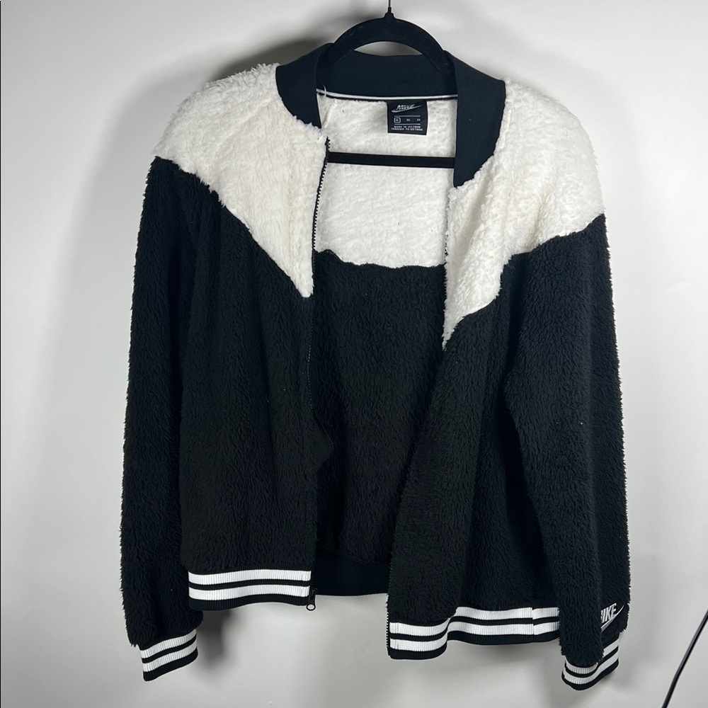 Nike Women's Black and White Teddy Jacket